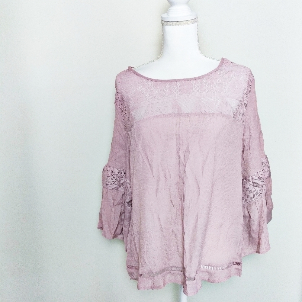 Harvé Benard Dusty Pink Lace Detail Peasant Blouse